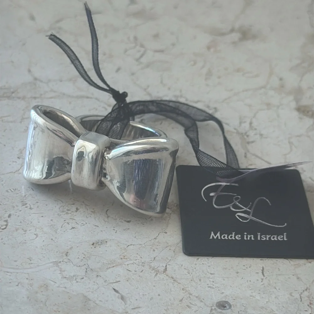 E&L Israel Sterling Silver Electroform Bow Ring Sz.9